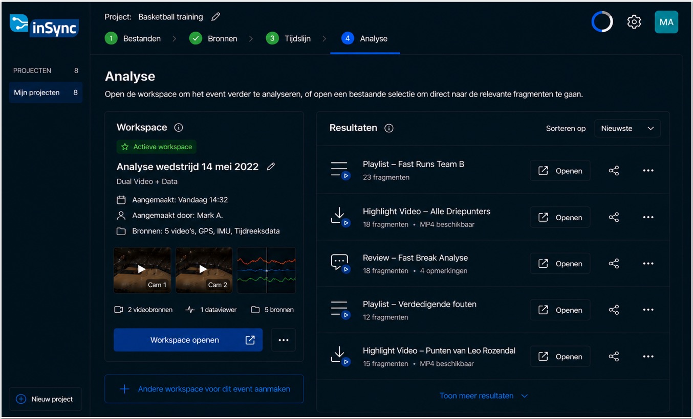Selectie van een InSync-analyseworkspace